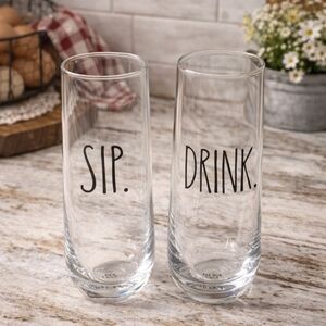 Rae Dunn “SIP.” & “DRINK.” Glass Tumbler Set – Farmhouse Drinkware (Set of 2)